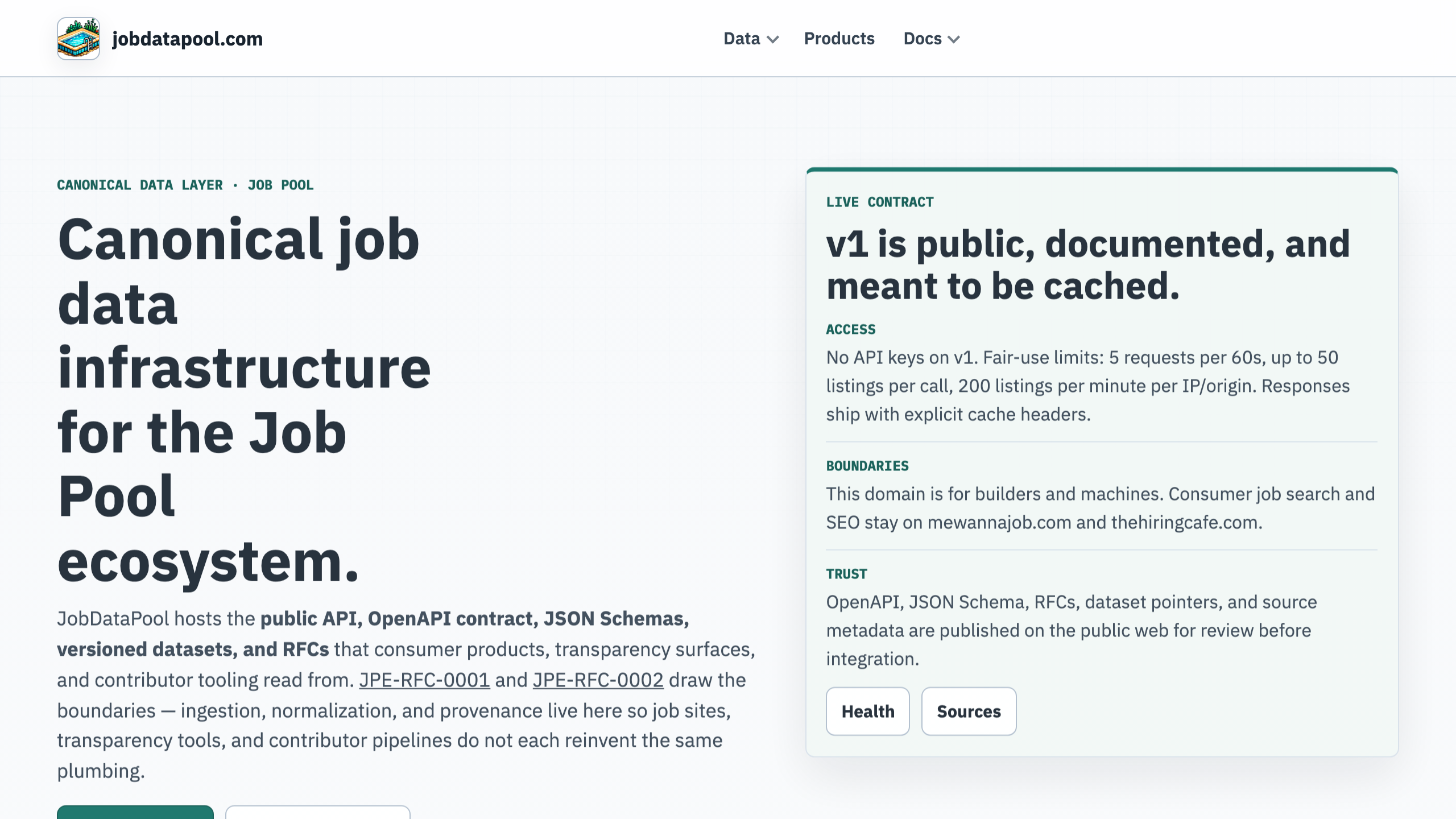Job Data Pool homepage preview