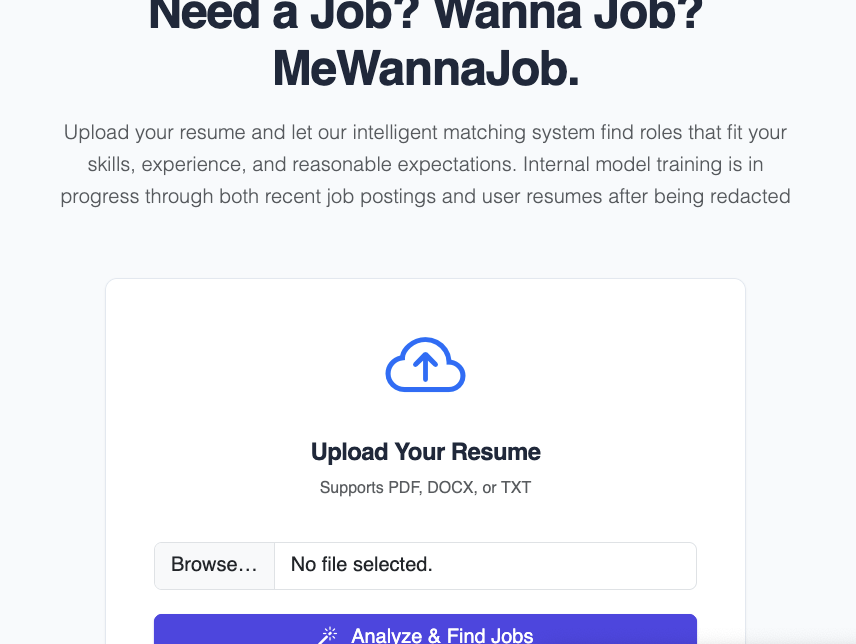 Me Wanna Job – Resume parsing and job matching platform